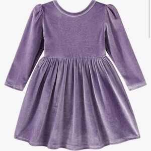 Girl’s Long Sleeve Velvet Dress in Purple